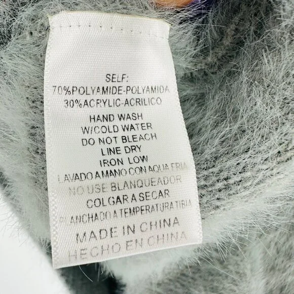 LBD Gray Fuzzy Long Balloon Sleeve Turtleneck Knit Short Sweater Dress Size S - Picture 8 of 9